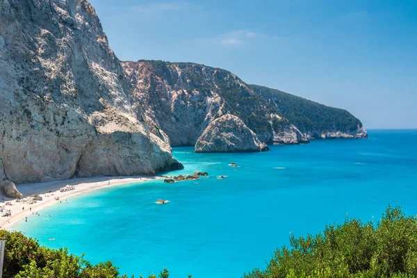 İyon Denizi 'ndeki Porto Katsiki plajı, Lefkada Adası, Yunanistan