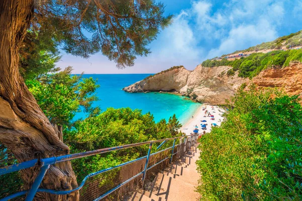 Stairs Leading Porto Katsiki Beach Lefkada Island Greece — Stock Photo, Image
