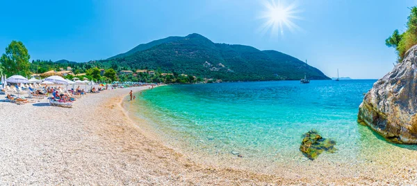 Plaża Poros Mikros Gialos Wyspa Lefkada Grecja — Zdjęcie stockowe