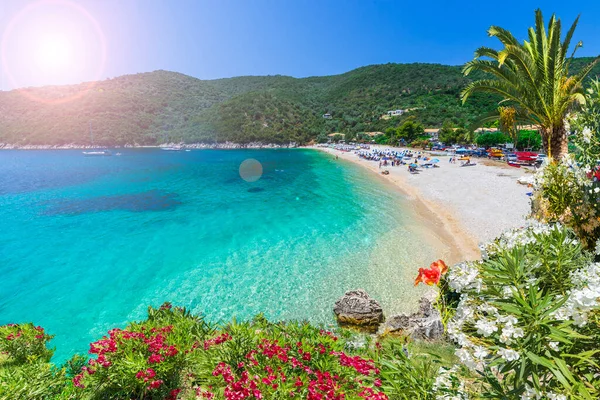 Plaża Poros Mikros Gialos Morzu Jońskim Wyspa Lefkada Grecja — Zdjęcie stockowe