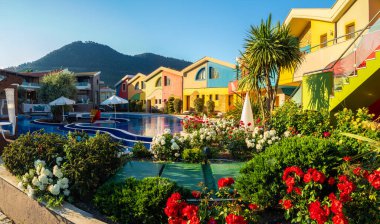 Amazing place with resort and pool near Golden Beach on Thassos, Aegean Sea, Greece clipart