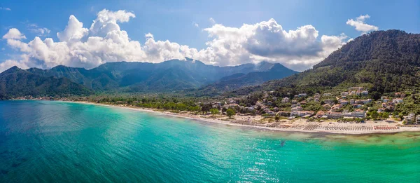 Paysage Avec Plage Dorée Incroyable Sur Thassos Mer Égée Grèce — Photo