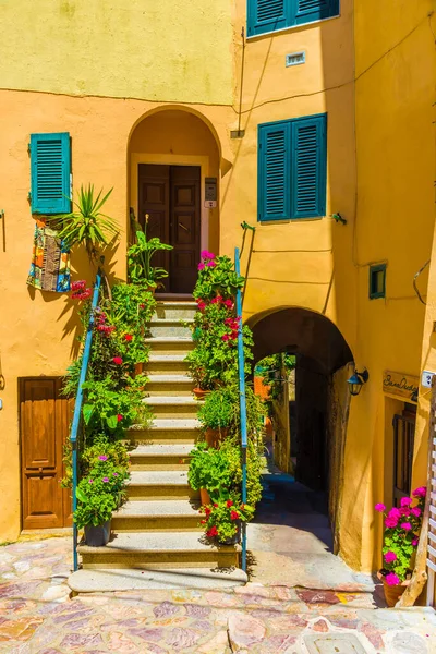 Dům Květinou Vesnice Capoliveri Ostrově Elba Toskánsko Itálie Evropa — Stock fotografie
