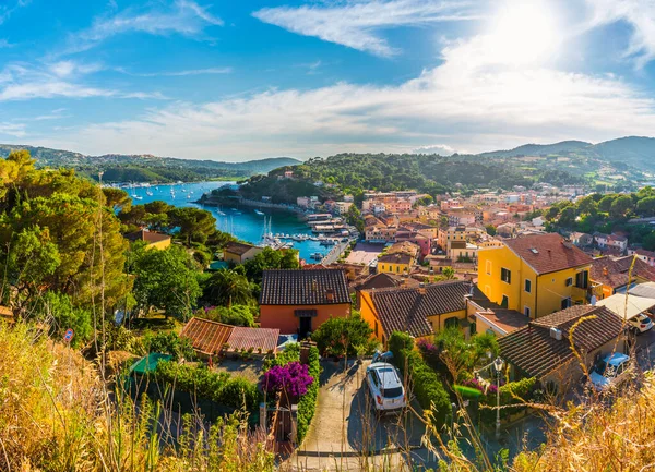 Panoramisch Uitzicht Haven Het Dorp Porto Azzurro Elba Eilanden Toscane — Stockfoto
