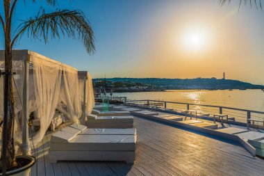 Santa Maria di Leuca 'daki plaj, Puglia. İtalya.