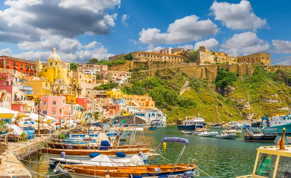 Landskap Med Färgglada Hus Procida Italien — Stockfoto