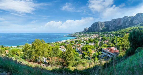 Mondello Monte Pellegrino Körfezi Manzarası Palermo Sicilya Adası Talya — Stok fotoğraf