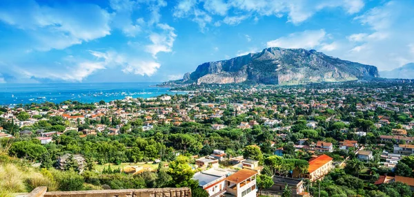 Mondello Monte Pellegrino Körfezi Manzarası Palermo Sicilya Adası Talya — Stok fotoğraf