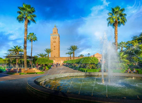 Meczet Koutoubia Minaret Dzielnicy Medina Marrakeszu Maroko — Zdjęcie stockowe