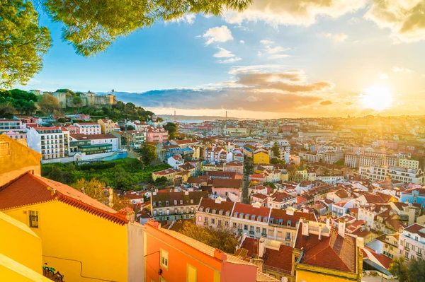 Panoramatický Výhled Lisabon Při Západu Slunce Portugalsko — Stock fotografie