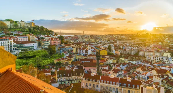 Panoramatický Výhled Lisabon Při Západu Slunce Portugalsko — Stock fotografie
