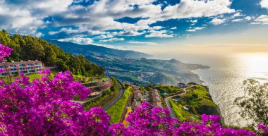 Portekiz 'in en yüksek Cabo Girao, Madeira adasından hava manzarası