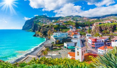 Cityscape panorama of Camara de Lobos, Madeira island, Portugal clipart