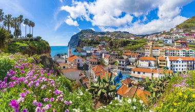 Cityscape panorama of Camara de Lobos, Madeira island, Portugal clipart