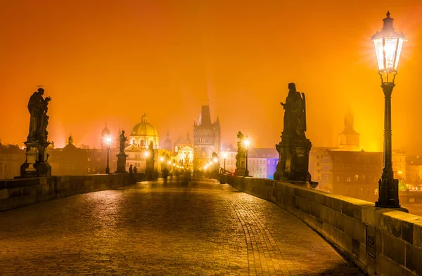 Charles Bridge Tower Old City Prague Fog Czech Republic — стокове фото