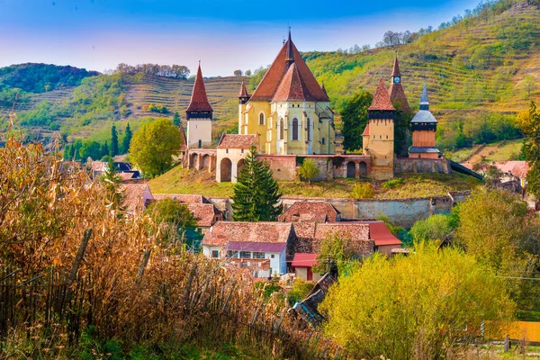 Bela Arquitetura Medieval Igreja Fortificada Biertan Sibiu Romênia Protegida Pelo — Fotografia de Stock