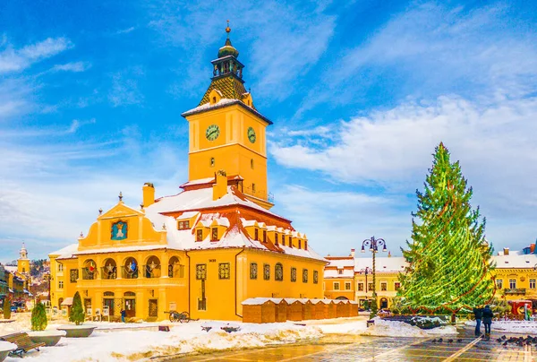 Mercado Natal Árvore Decorações Centro Principal Cidade Brasov Transilvânia Roménia — Fotografia de Stock