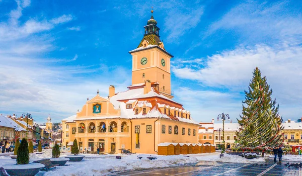 Jarmark Dekoracje Choinkowe Głównym Centrum Miasta Brasov Transylwania Rumunia — Zdjęcie stockowe