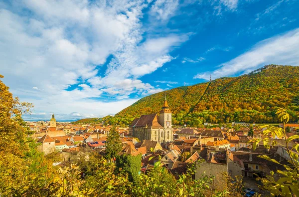 Panoramiczny Widok Brasov Sezonie Jesiennym Najpiękniejsze Średniowieczne Miejsce Transylwanii Rumunia — Zdjęcie stockowe