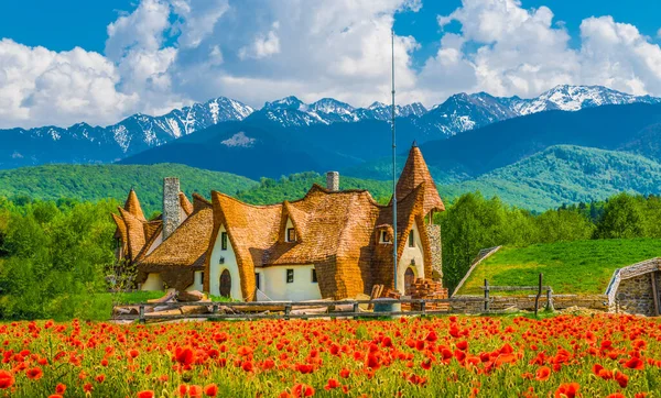 Klei Kasteel Van Vallei Der Feeën Porumbacu Dorp Sibiu Oriëntatiepunt — Stockfoto