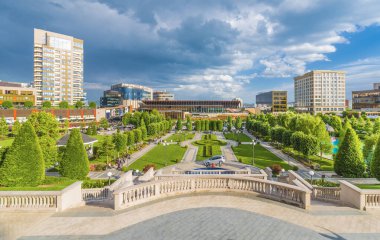Panoramic view of  central square in Iasi city, Moldavia Romania. clipart