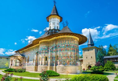 Sucevita Ortodoks kilise manastırını unesco mirası, Suceava kasabası, Moldavya, Bucovina ve Romanya tarafından korunan boyadı.