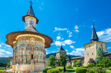 Sucevita Ortodoks kilise manastırını unesco mirası, Suceava kasabası, Moldavya, Bucovina ve Romanya tarafından korunan boyadı.