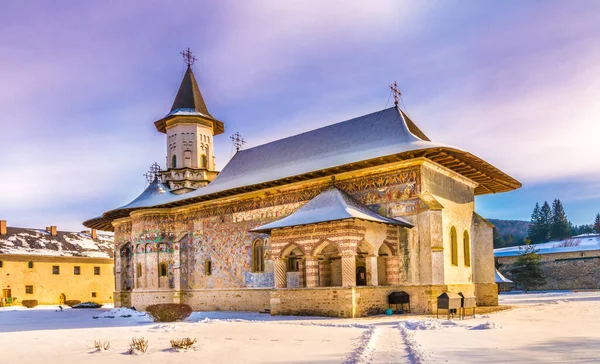 Sucevita Monasterio Iglesia Pintada Ortodoxa Temporada Invierno Suceava Ciudad Moldavia — Foto de Stock