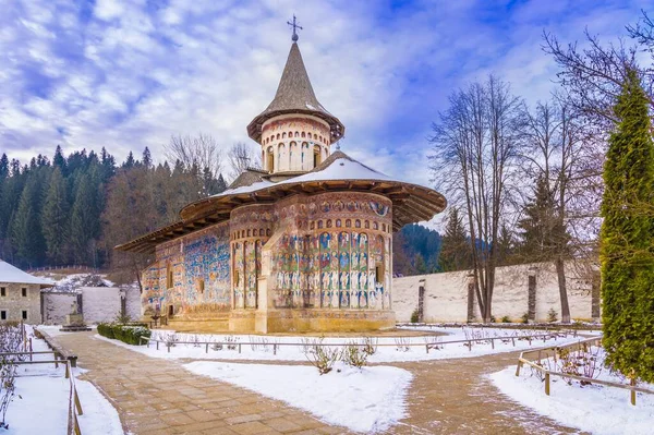 Ортодоксальні Розписи Церкви Зимовий Сезон Молдова Буковина Румунія — стокове фото
