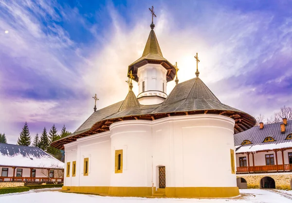 Klasztor Prawosławny Sihastria Sezonie Zimowym Mołdawia Bukowina Rumunia — Zdjęcie stockowe