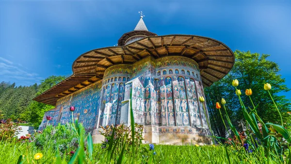 Moldovita Mosteiro Igreja Pintada Ortodoxa Moldávia Bucovina Roménia — Fotografia de Stock