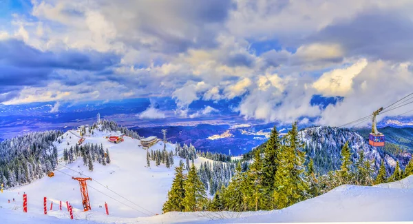 Panoramisch Landschap Vanaf Top Van Berg Postavaru Poiana Brasov Roemenië — Stockfoto