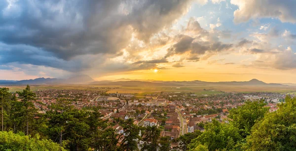 Landscape Aerial View Rasnov Town Sunset Brasov Transylvania Romania — Stock Photo, Image