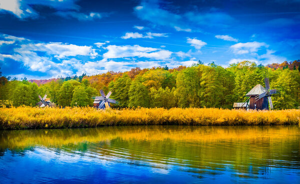 Windmills in the Astra Ethnographic Museum,Sibiu, Romania, Europe