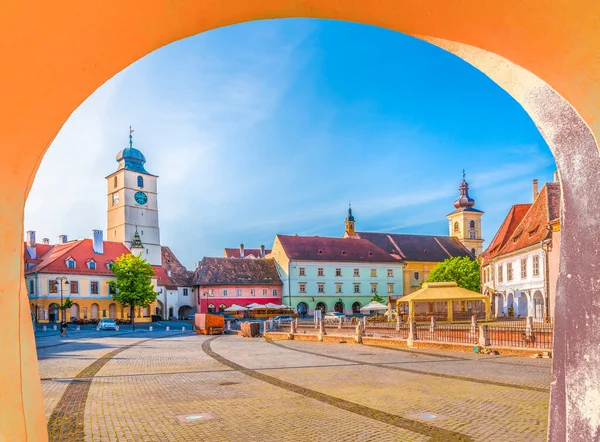 Historisches Zentrum Der Stadt Sibiu Bei Sonnenuntergang Siebenbürgen Rumänien — Stockfoto