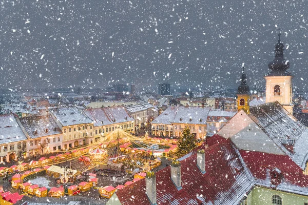 Widok Historyczne Centrum Sibiu Czasie Bożego Narodzenia Transylwania Rumunia — Zdjęcie stockowe