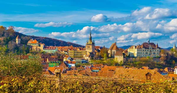 Panoramiczny Widok Średniowieczną Twierdzę Sighisoara Miasta Transylwania Rumunia — Zdjęcie stockowe