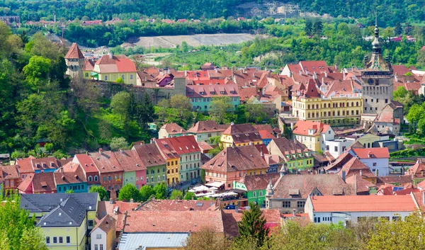 Panoramiczny Widok Średniowieczną Twierdzę Sighisoara Miasta Transylwania Rumunia — Zdjęcie stockowe