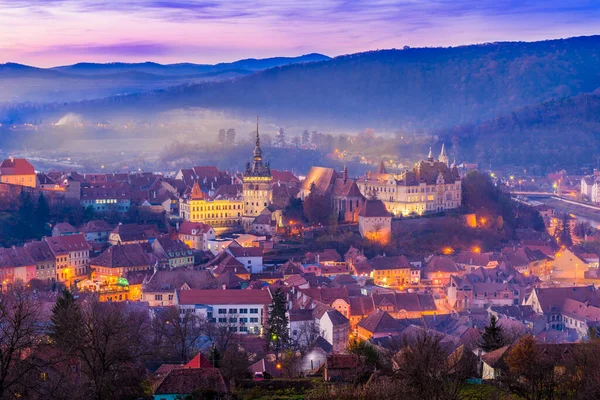 Panoramiczny Widok Średniowieczną Twierdzę Sighisoara Miasta Transylwania Rumunia — Zdjęcie stockowe