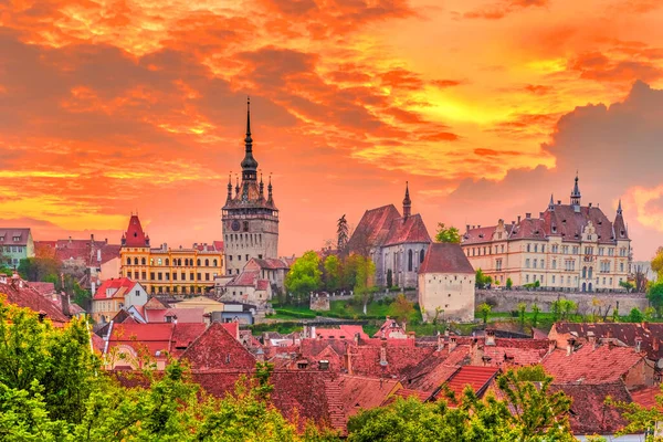 stock image Sighisoara at sunset time, Transylvania, Romania