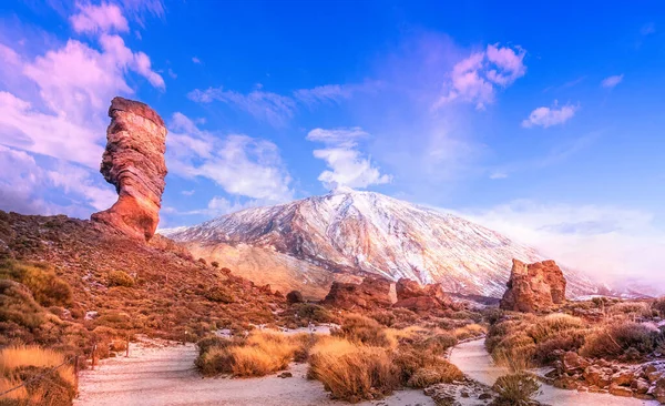 Vista Formación Rocosa Única Roque Cinchado Parque Nacional Del Teide — Foto de Stock