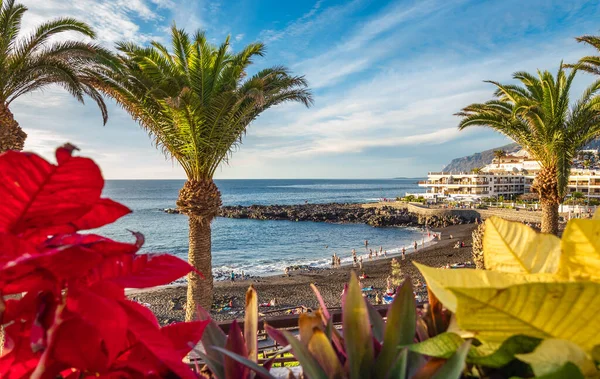Paisagem Com Praia Arena Cidade Puerto Santiago Tenerife Ilha Canária — Fotografia de Stock