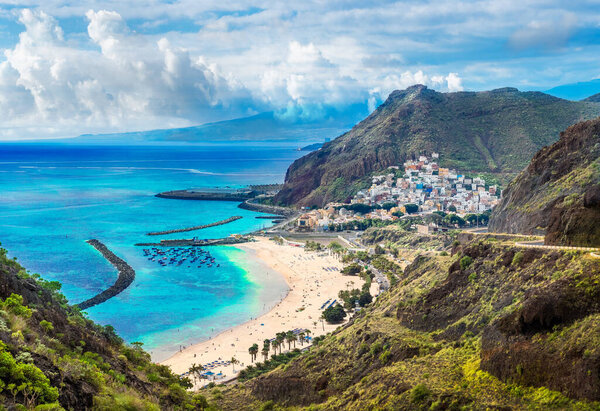 Landscape with Las Teresitas beach and San Andres village, Tenerife, Canary Islands, Spain
