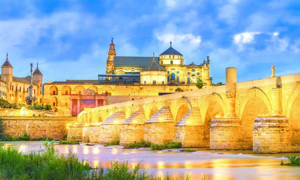 Romeinse Brug Mezquita Kathedraal Cordoba Andalusië Spanje — Stockfoto