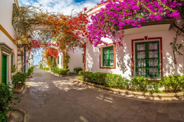 Street with flowers in Puerto de Mogan, Gran Canaria island, Spain clipart