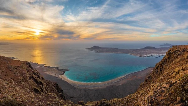 Vista Sull Oceano Atlantico Sulle Isole Graciosa Tramonto Lanzarote Isole — Foto Stock