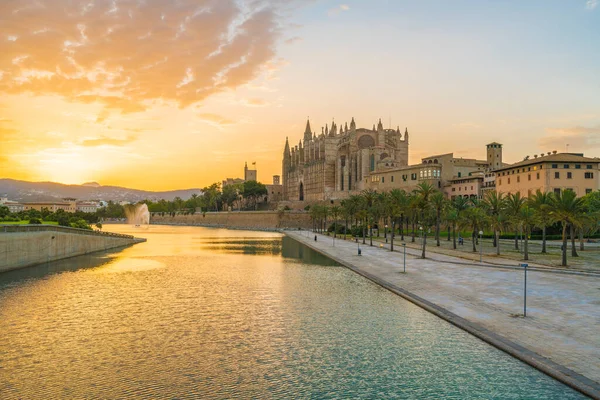 Kathedraal Seu Bij Zonsondergang Palma Mallorca Eilanden Spanje — Stockfoto