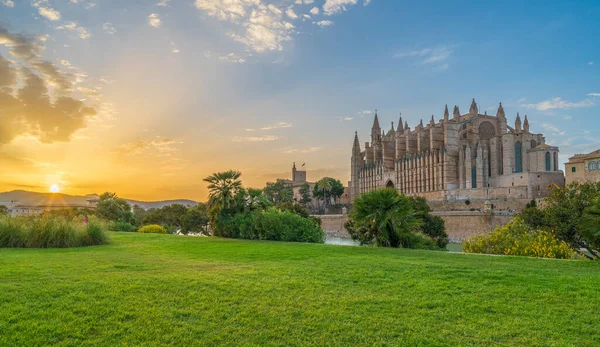 Landschap Met Kathedraal Seu Bij Zonsondergang Palma Mallorca Eilanden Spanje — Stockfoto