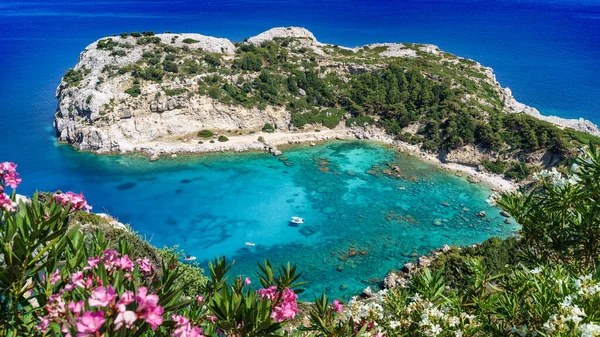 Zatoka Anthony Quinn Niesamowita Plaża Rodos Grecja — Zdjęcie stockowe