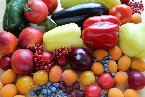 Fresh Colorful Fruits Vegetables Organic Produce — Stock Photo, Image